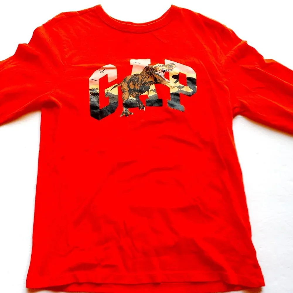Gap Boys T-Shirt Dinosaur Long Sleeve Orange XL 12